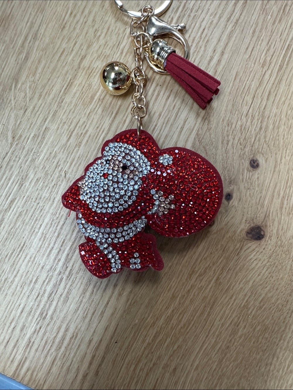 Rhinestone Santa Keychain Charm in Red and Gold